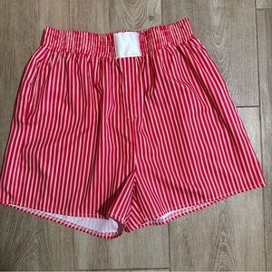 Red and White Striped Boxer Shorts with Pockets